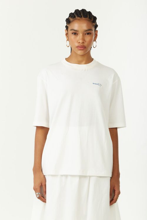 Camiseta Zinco Oversized Decote Careca Manga Curta Padrão Off White