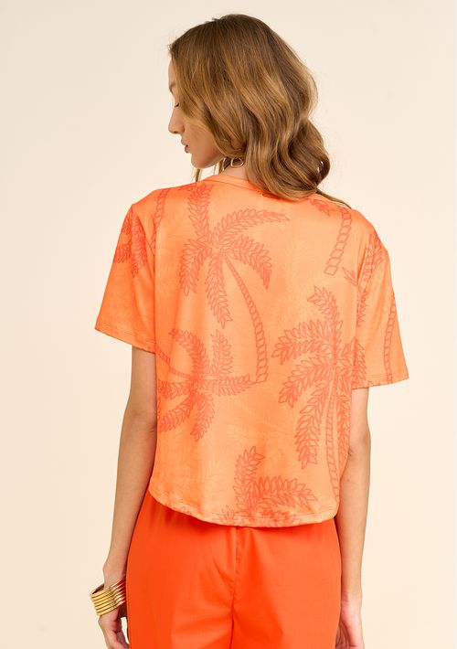 Camiseta Zinco Solta Decote Careca Manga Curta Padrão Laranja