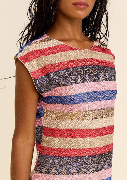Vestido Zinco Solto Decote Careca Sem Manga Curto Azul