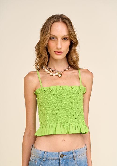 Top Zinco Decote Reto Alça Fina Verde