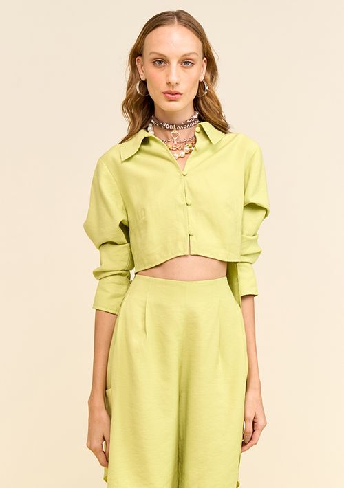 Camisa Zinco Solta Gola Clássica Manga Longa Padrão Verde