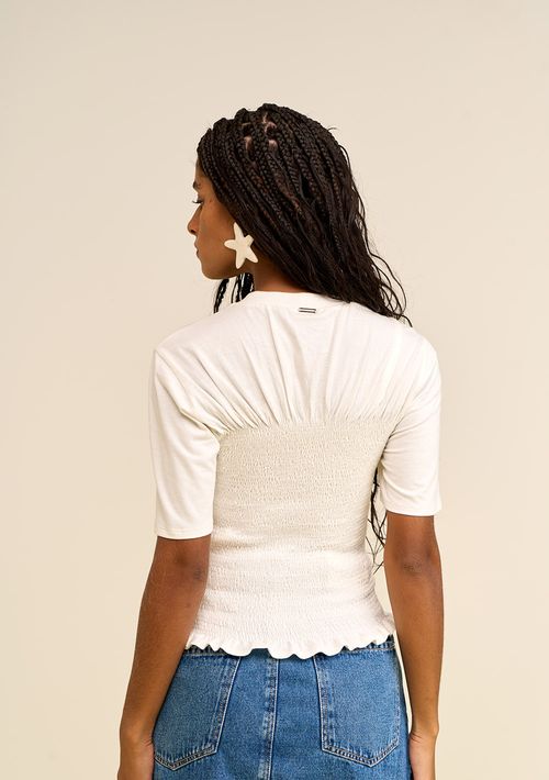 Camiseta Zinco Ajustada Decote Careca Manga Curta Padrão Off White