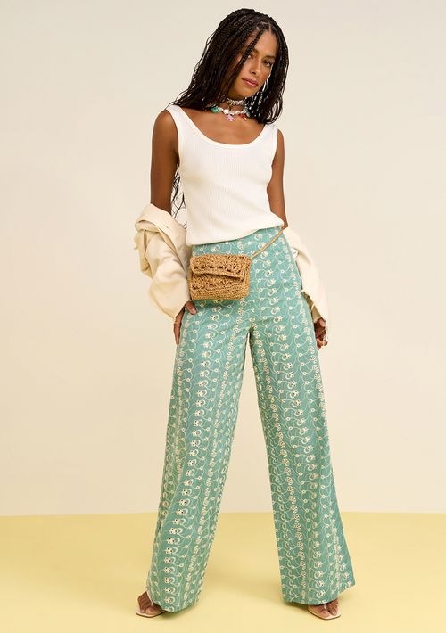 Calça Zinco Pantalona Alta Verde