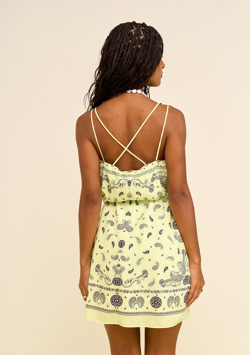 Vestido Zinco Solto Decote Reto Com Alça Curto Verde