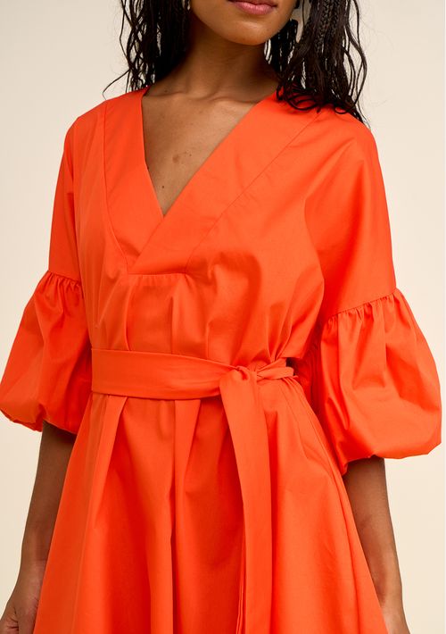 Vestido Zinco Solto Decote V Manga Curta Curto Laranja