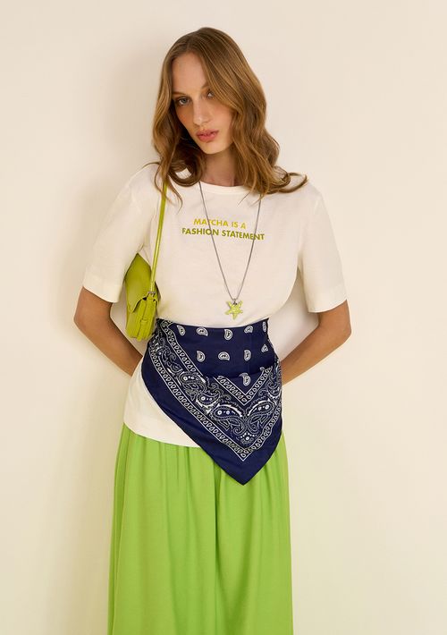 Camiseta Zinco Solta Decote Careca Manga Curta Padrão Off White