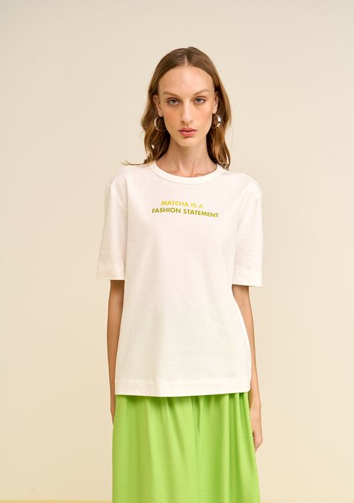 Camiseta Zinco Solta Decote Careca Manga Curta Padrão Off White