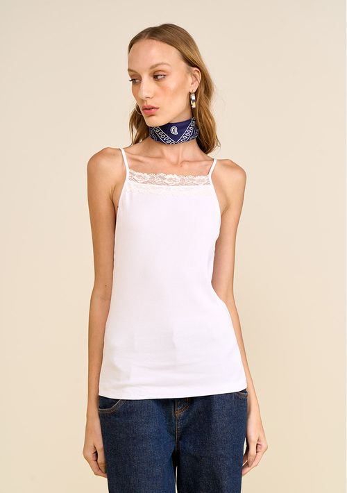 Regata Zinco Ajustada Decote Quadrado Padrão Branco