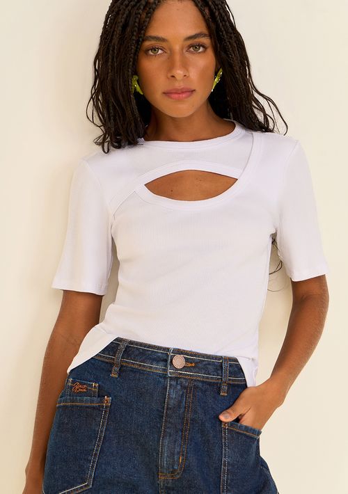 Blusa Zinco Ajustada Decote Careca Manga Curta Padrão Branco