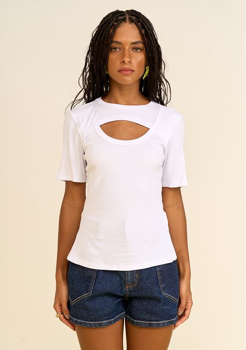 Blusa Zinco Ajustada Decote Careca Manga Curta Padrão Branco