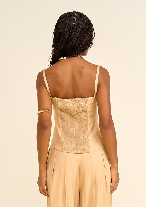 Regata Zinco Ajustada Decote Quadrado Cropped Bege