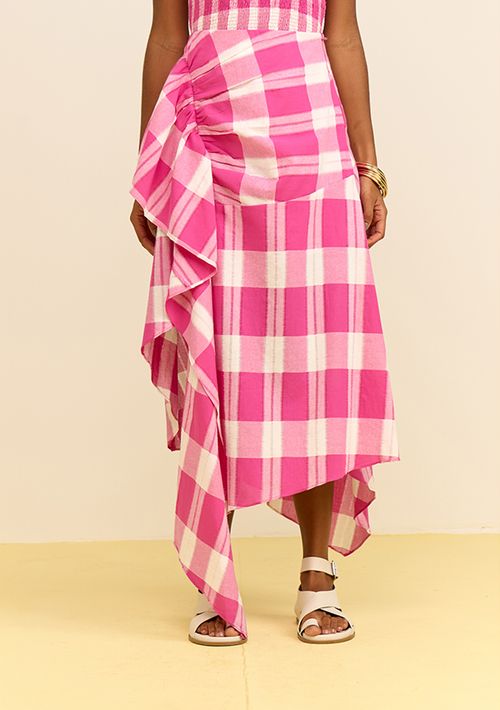 Saia Zinco Reta Alta Midi Rosa