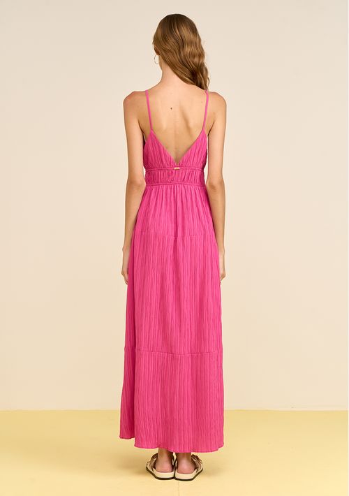 Vestido Zinco Solto Decote V Sem Manga Longo Rosa