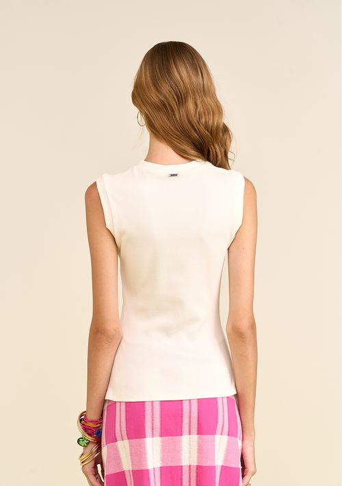 Regata Zinco Ajustada Decote Careca Padrão Off White