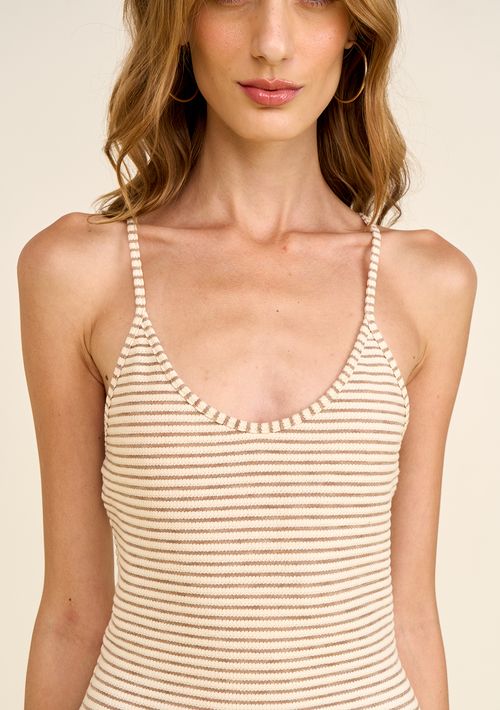 Vestido Zinco Ajustado Decote V Sem Manga Midi Off White