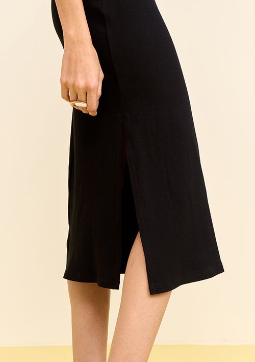 Vestido Zinco Ajustado Decote Careca Sem Manga Midi Preto