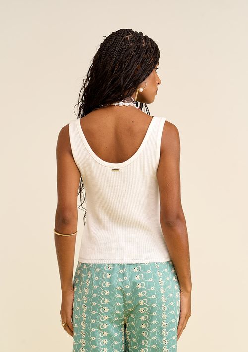 Regata Zinco Ajustada Decote Quadrado Padrão Off White