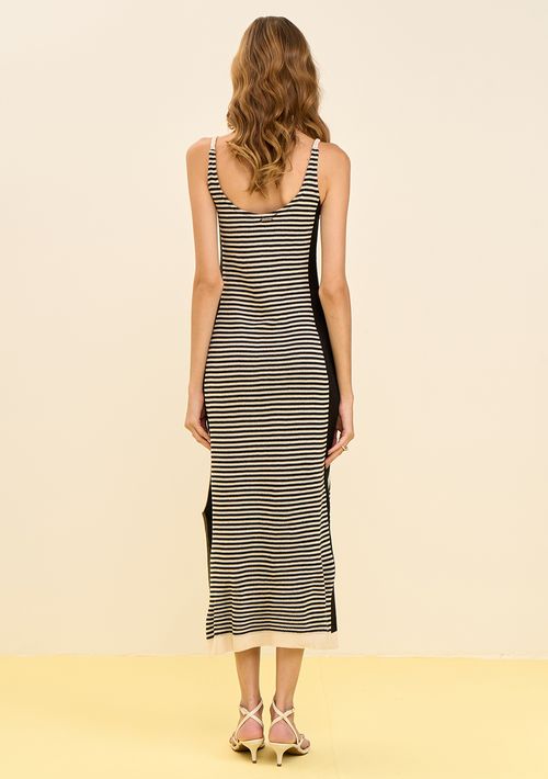 Vestido Zinco Solto Decote Reto Com Alça Longo Preto
