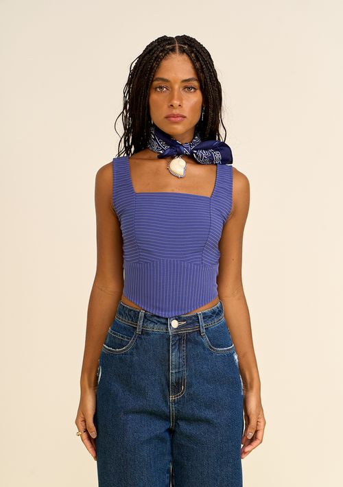 Top Zinco Decote Reto Alça Larga Azul