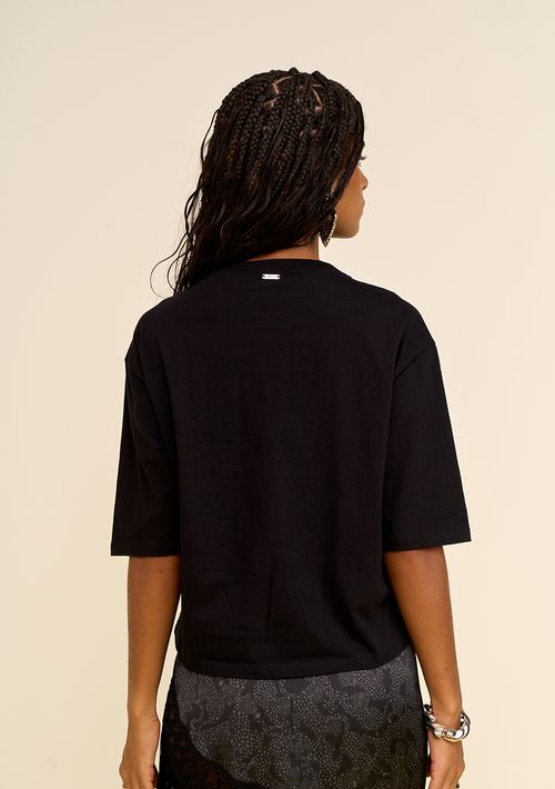 Camiseta Zinco Solta Decote Careca Manga Curta Padrão Preto