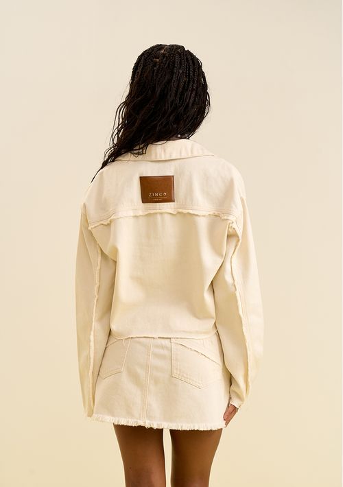 Jaqueta Zinco Solta Manga Longa Cropped Off White