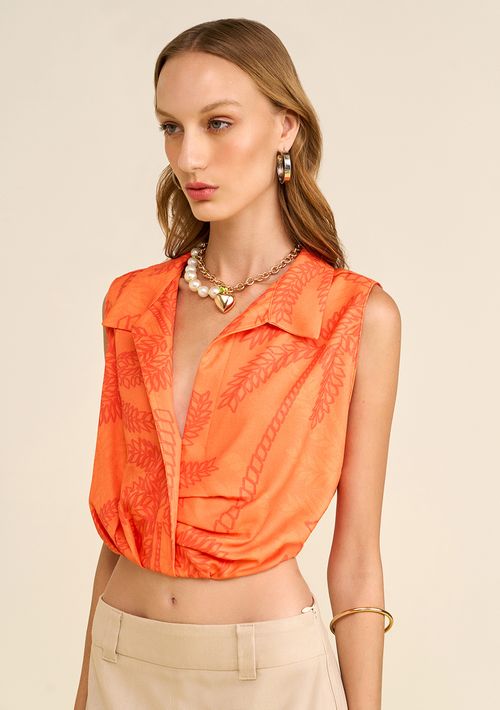 Regata Zinco Solta Decote V Padrão Laranja