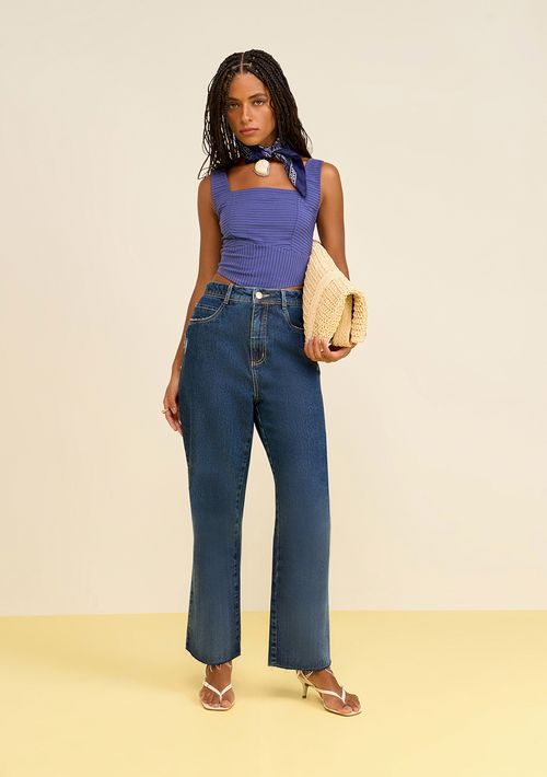 Calça Zinco Reta Alta Azul