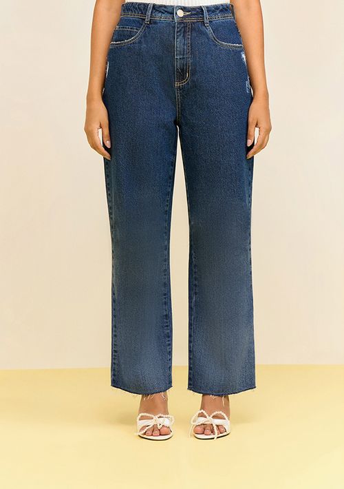 Calça Zinco Reta Alta Azul