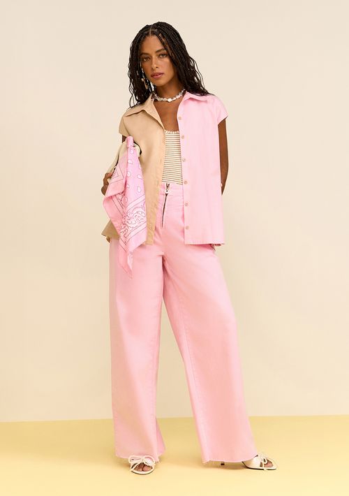Calça Zinco Pantalona Alta Rosa