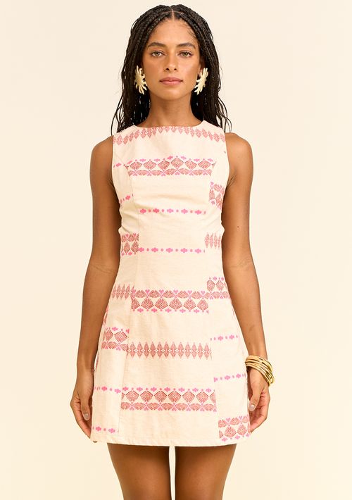 Vestido Zinco Ajustado Decote Canoa Sem Manga Curto Off White