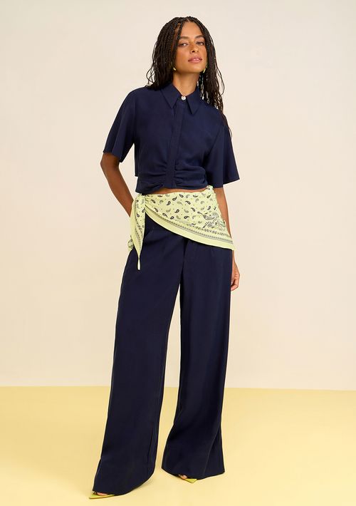 Calça Zinco Pantalona Alta Azul