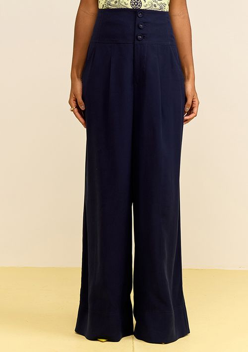 Calça Zinco Pantalona Alta Azul