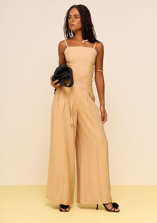 Calça Zinco Pantalona Alta Bege