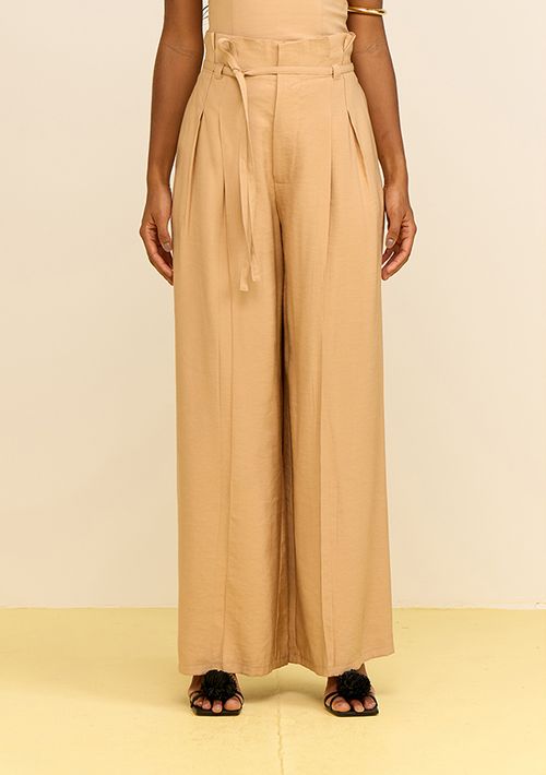 Calça Zinco Pantalona Alta Bege