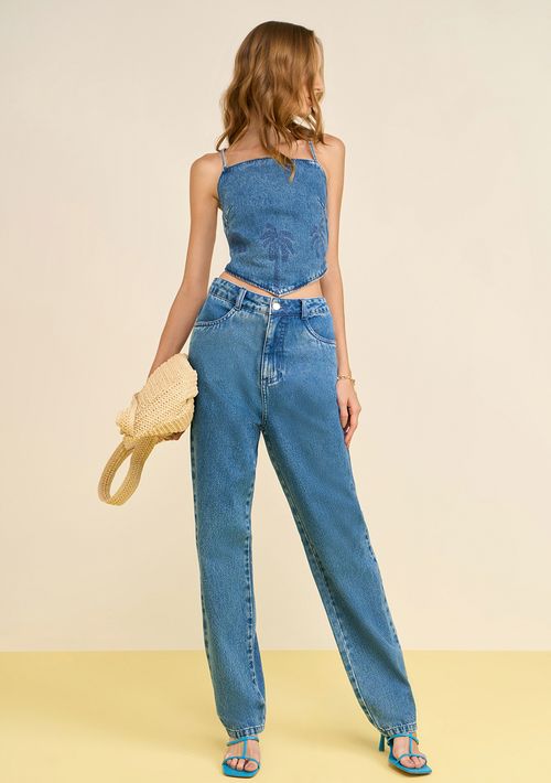 Calça Zinco Reta Alta Azul