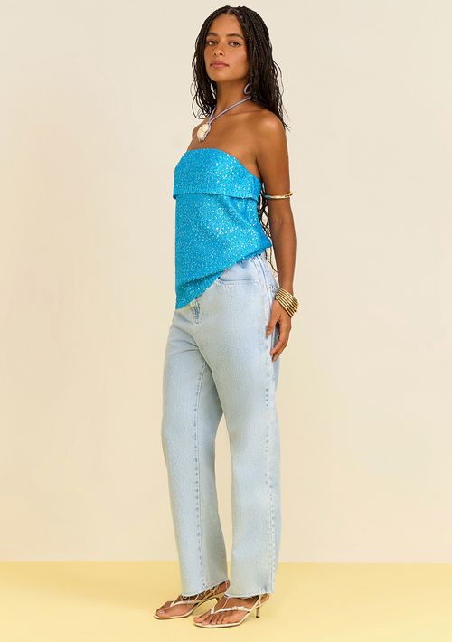 Calça Zinco Reta Alta Azul