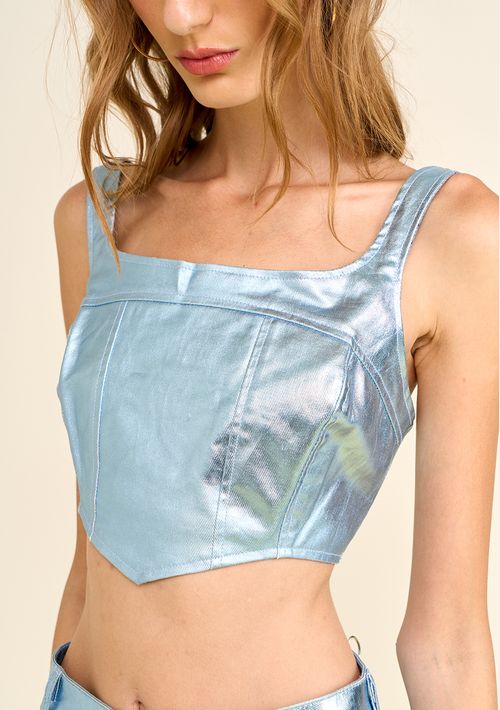 Top Zinco Decote Reto Alça Larga Azul