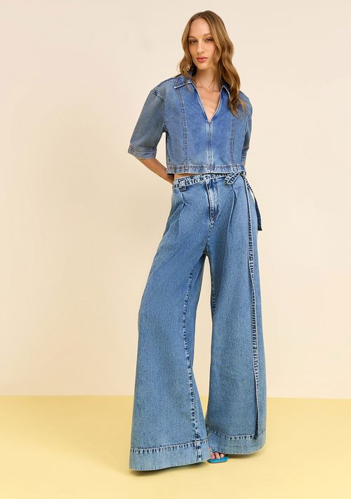 Calça Zinco Pantalona Alta Azul