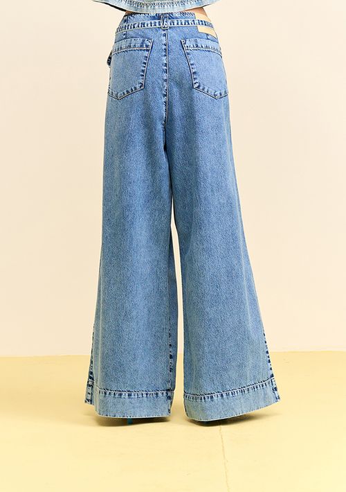 Calça Zinco Pantalona Alta Azul