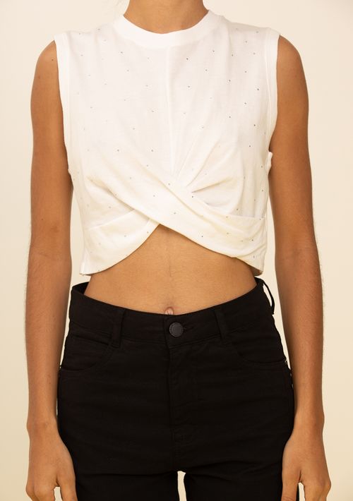 Regata Zinco Ajustada Decote Careca Cropped Off White