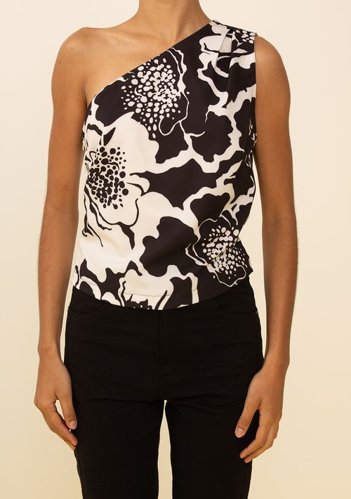 Regata Zinco Ajustada Um Ombro Só Padrão Preto