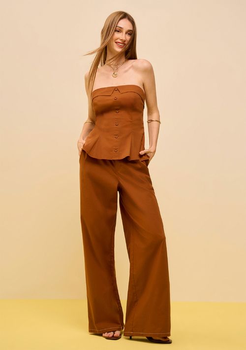 Calça Zinco Reta Alta Marrom