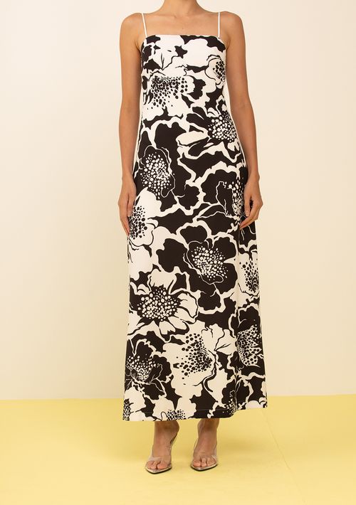 Vestido Zinco Solto Decote Reto Com Alça Longo Preto