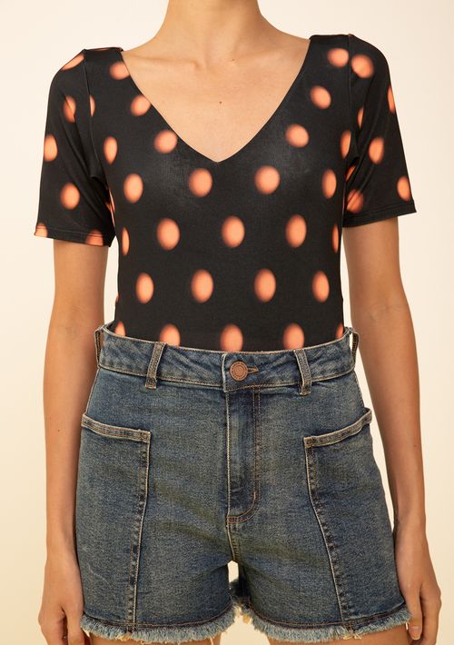 Body Zinco Decote Canoa Manga Curta Laranja