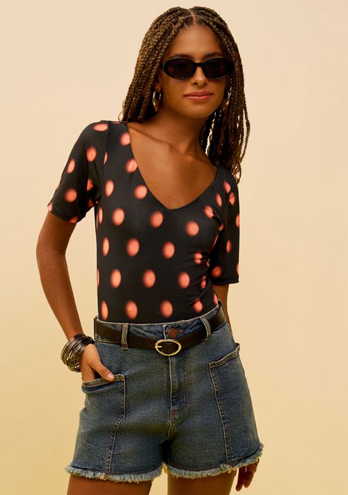 Body Zinco Decote Canoa Manga Curta Laranja