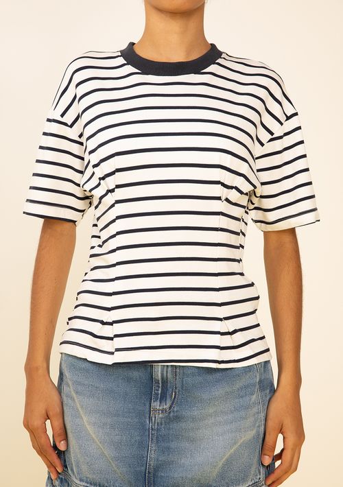 Blusa Zinco Ajustada Decote Careca Manga Curta Padrão Off White