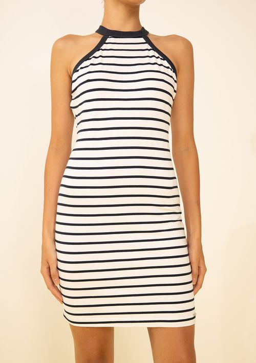 Vestido Zinco Ajustado Decote Careca Sem Manga Curto Off White
