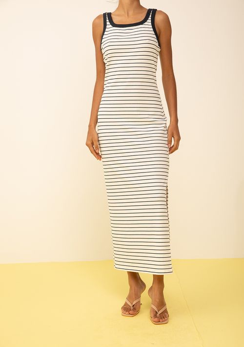 Vestido Zinco Ajustado Decote Reto Com Alça Midi Off White