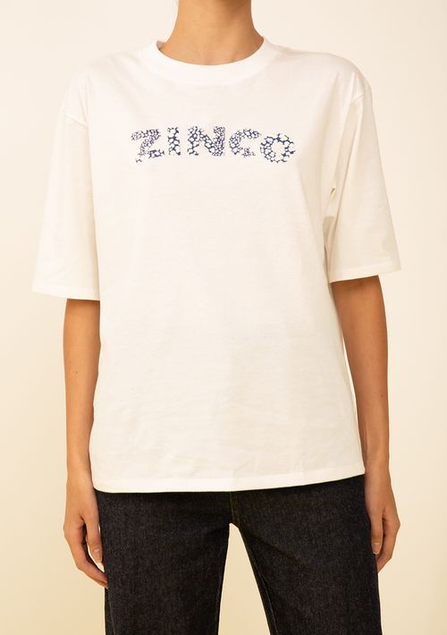 Camiseta Zinco Solta Decote Careca Manga Curta Padrão Off White
