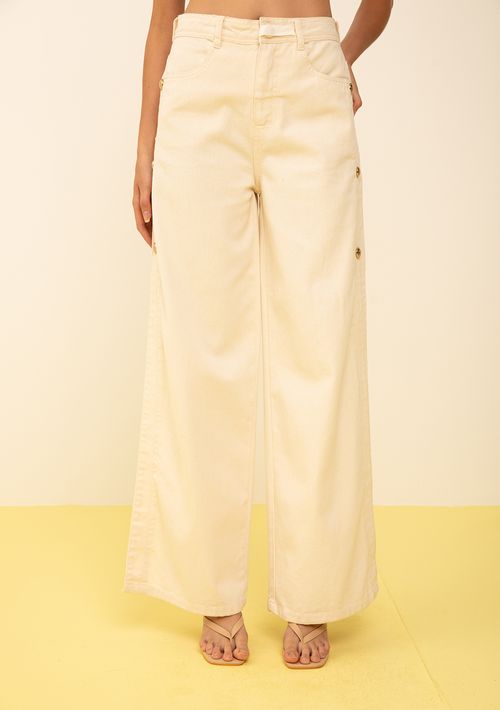 Calça Zinco Pantalona Alta Off White